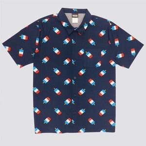 Special Thanks Button Down Short Sleeve Bomb Pop Navy Blue Shirt